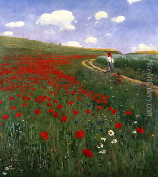 The Poppy Field Oil Painting - Pal Merse Szinyei