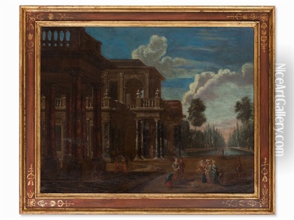 Palace With Courtiers Oil Painting - Jan Baptist Van Der Straeten