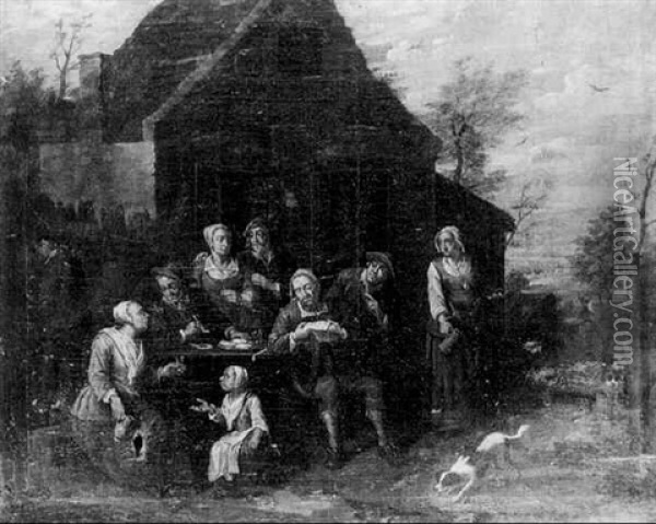 La Partie De Tric-trac Dans La Cour De L'auberge Oil Painting - Pieter Angillis
