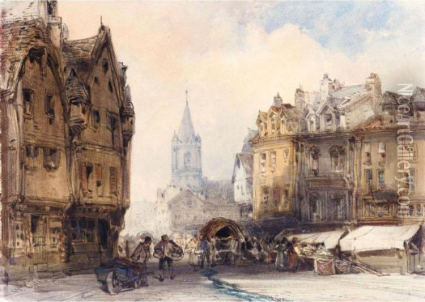 A Continental Market Place Oil Painting - William Callow