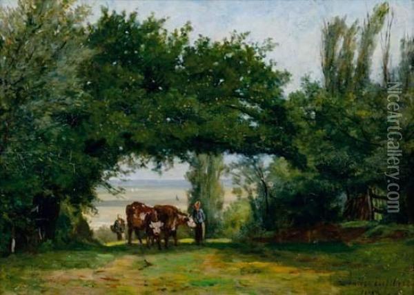 La Remontee Des Vaches, Pres De Villerville Oil Painting - Louis Valere Lefebvre