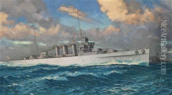 The Heavy Cruiser H.m.s. Cumberland Oil Painting - William McDowell