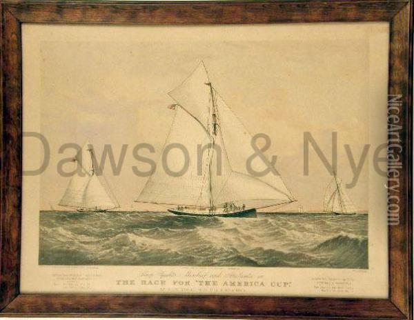 Sloop Yachts Mischief And Atalanta In The Race For The America Cup At New York, Nov. 9th And 10th 1881 Oil Painting - Charles Parsons Knight