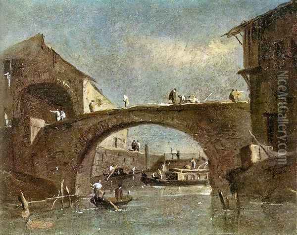 Bridge at Dolo Oil Painting - Francesco Guardi