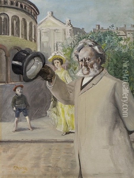 Portrait Of Henrik Ibsen On Karl Johan Street Oil Painting - Christian Krohg