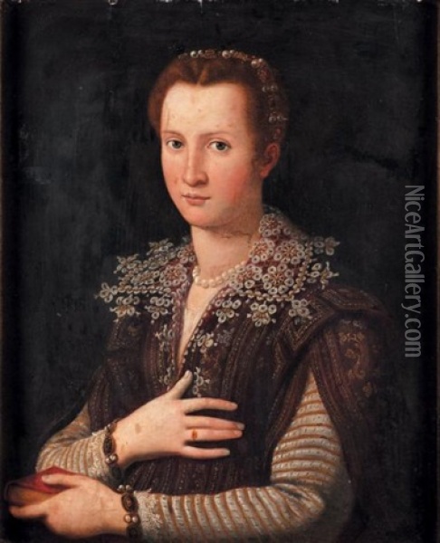 Portrait De Leonora De Medicis (1553-1576) Oil Painting - Alessandro di Cristofano Allori