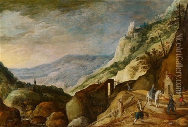 Mountainous Landscape With A Robbery Oil Painting - Frans de Momper
