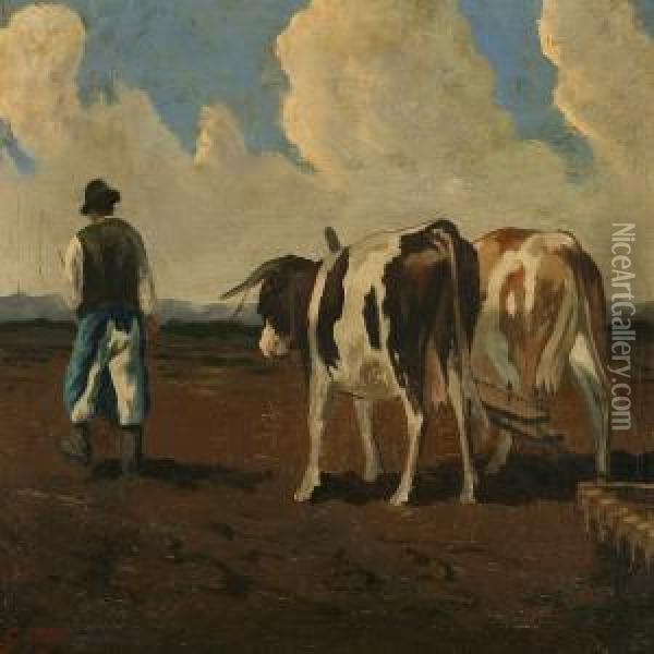 A Farmerwith Cows Oil Painting - Georges Emile, Geo Weiss