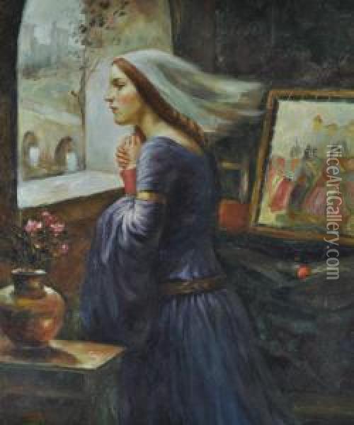 Woman By A Window Oil Painting - P Rouliere