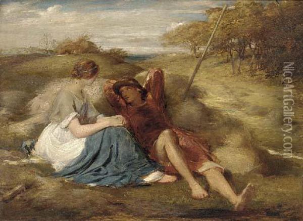 'the Lovers' Or 'the Harvesters' Oil Painting - George Richmond