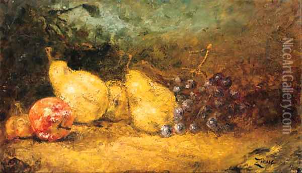 Grapes, pears, cherries and an apple on a table Oil Painting - Felix Ziem