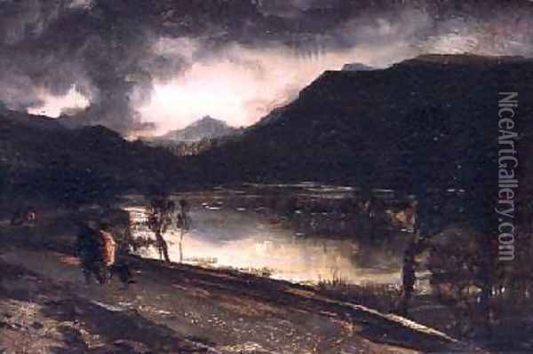 A Lake Scene at Sunset Oil Painting - Sir Edwin Henry Landseer