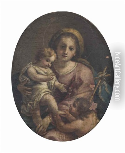 The Madonna And Child With Saint John The Baptist Oil Painting - Fedele Fischetti