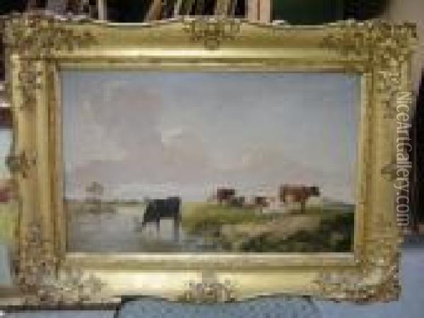 Cattle In A Landscape Oil Painting - Henry Moore