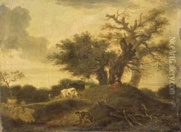Paysage Avec Garcon Au Bord D'une Mare Oil Painting - Jean-Honore Fragonard