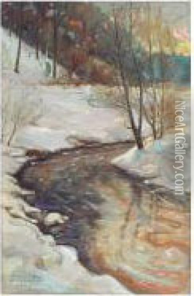 Talvinen Puro (winter Stream) Oil Painting - Akseli Gallen-Kallela