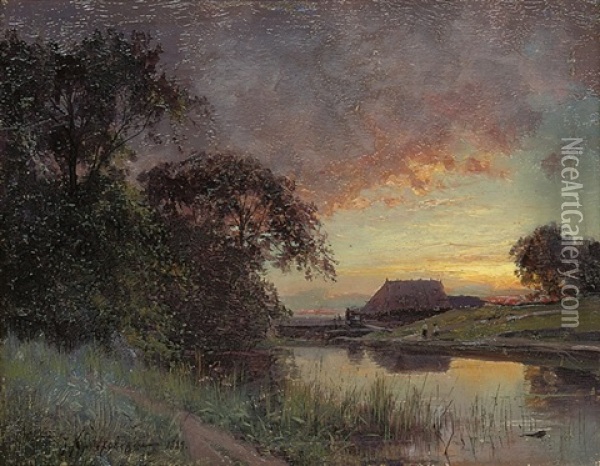 Dusk On The River Oil Painting - Iosif Evstafevich Krachkovsky