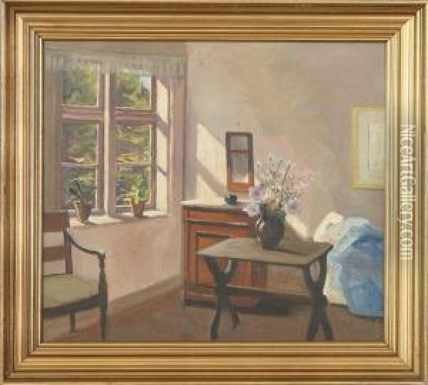 Interior. Signed Chr. Aigens Oil Painting - Christian Aigens