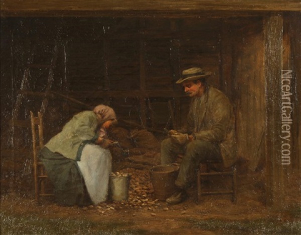 Cutting Seed Potatoes Oil Painting - Legh Mulhall Kilpin