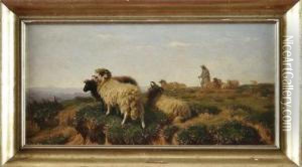 Berger Et Son Troupeau Dans Les Landes Oil Painting - August Friedrich Schenck
