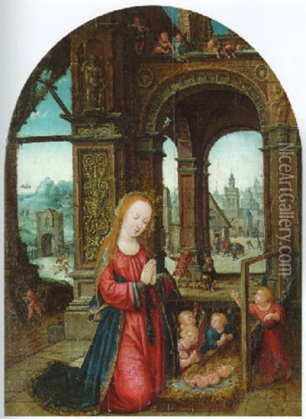 The Virgin And Child With Adoring Angels Oil Painting - Jean Bellegambe