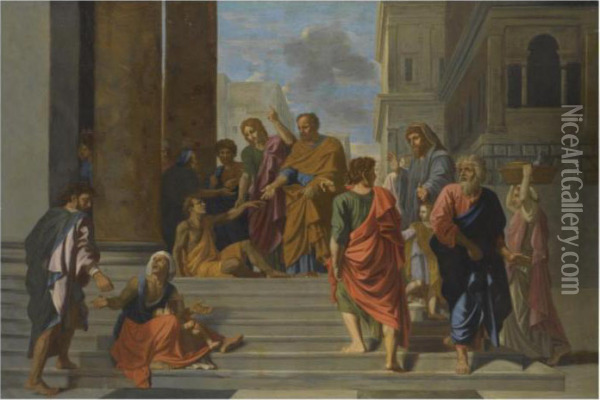 Saints Peter And John Heal A Cripple At The Gate Of Thetemple Oil Painting - Nicolas Poussin