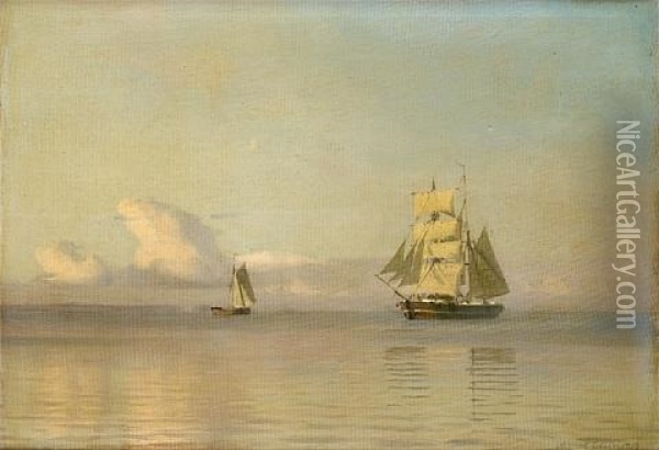 A Brigantine Almost Becalmed In A Faint Breeze Oil Painting - Alfred Olsen