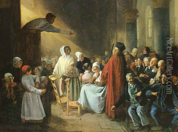 The Sermon Oil Painting - Francois-Auguste Biard