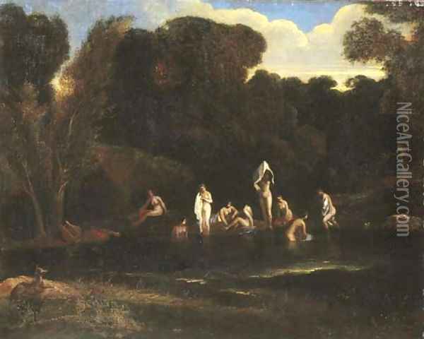 A wooded river landscape with Diana and her nymphs bathing Oil Painting - Jean-Francois Millet