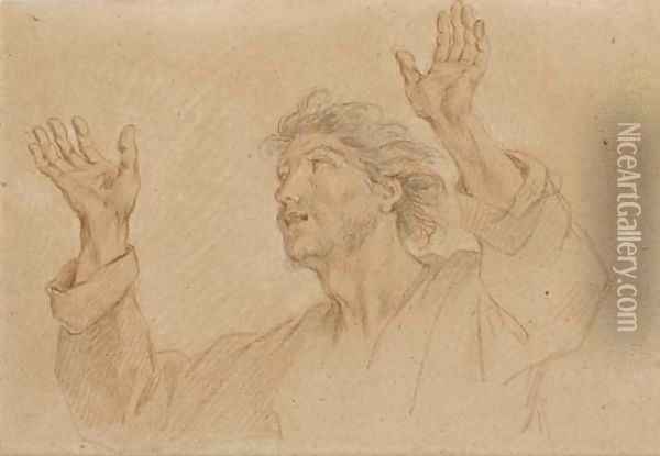 A man, half-length, looking up to the left with arms raised Oil Painting - Charles-Antoine Coypel