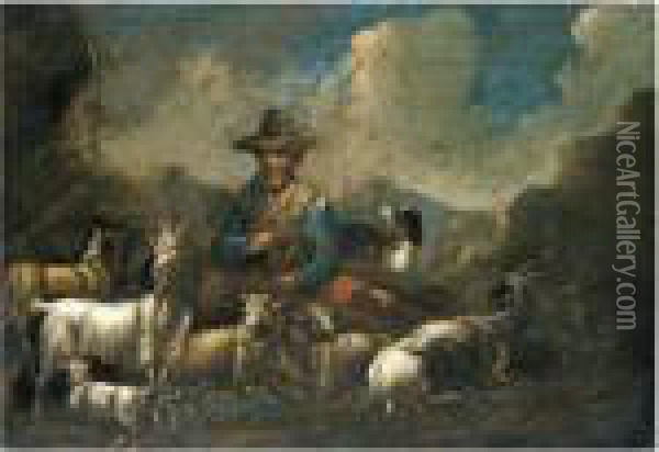 A Landscape With A Herder And His Goats Oil Painting - Philipp Peter Roos