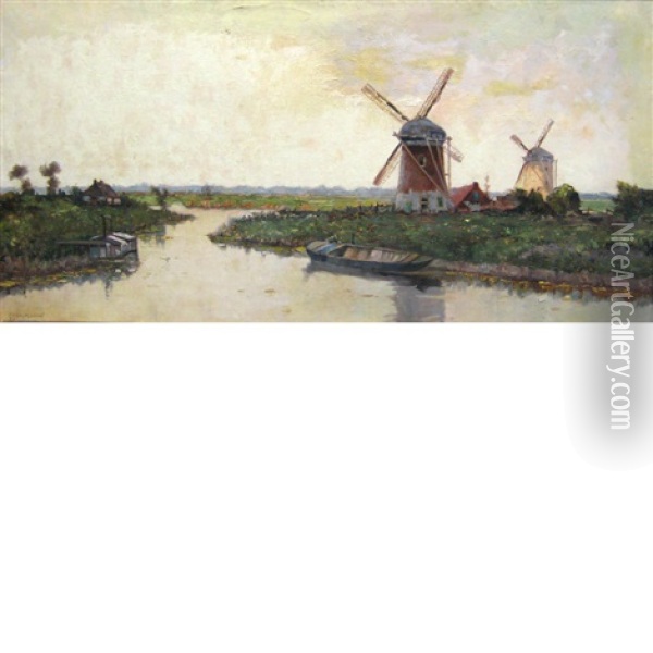 Windmills Oil Painting - Gerard Delfgaauw