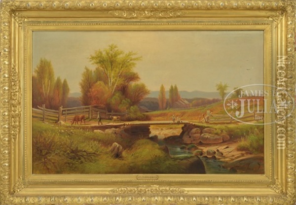 Landscape With Children Fishing Oil Painting - Harvey Otis Young