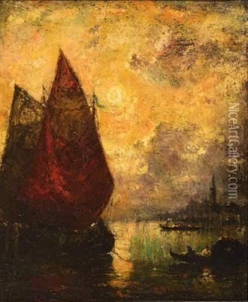Soleil Couchant A Venise. Oil Painting - Francois Maury