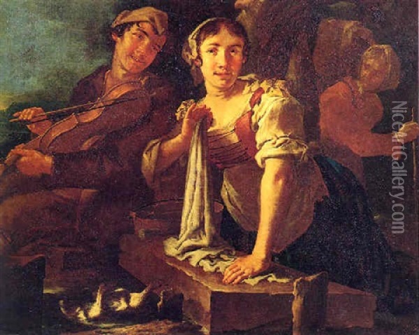 Lavandaia E Sonatore Di Violino Oil Painting - Giacomo Francesco Cipper