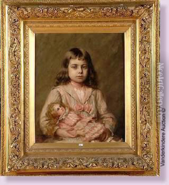 Portrait De Fillette A La Poupee Oil Painting - Leon Herbo