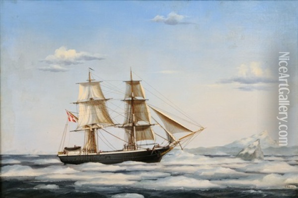 A Danish Brig In The Arctic Sea Oil Painting - Jorgen Dahl