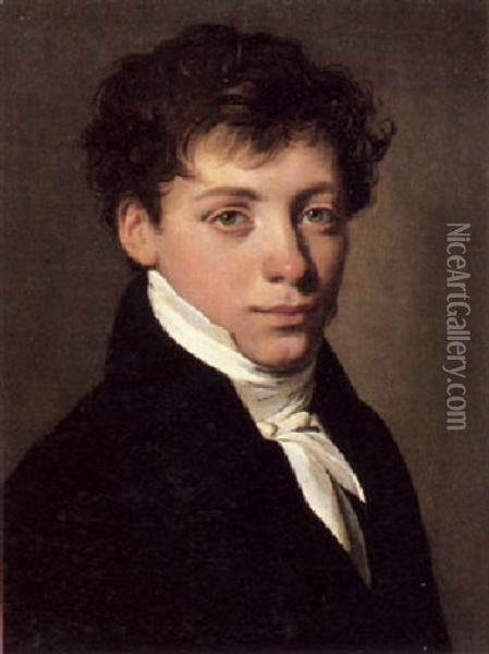 A Portrait Of A Young Man, Long Bust Length, Wearing A High Collar And Dark Coat, Turned To The Right Oil Painting - Louis Leopold Boilly