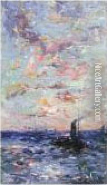 Sailing Vessels At Dusk Oil Painting - Lucien Frank