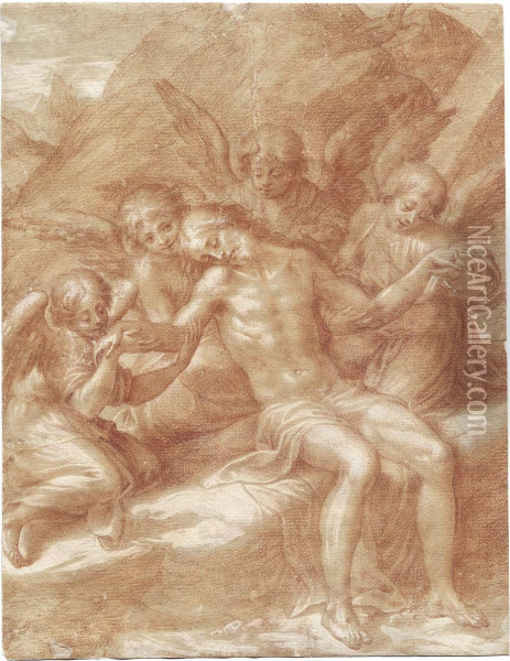 Der Leichnam Christi, Von Engeln Gehalten Oil Painting - Michelangelo Anselmi