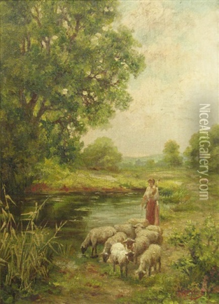 Watering Sheep Oil Painting - Jean Neylies