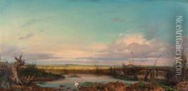 Puszta-landschaft Mit Fischer Oil Painting - Ignaz Raffalt