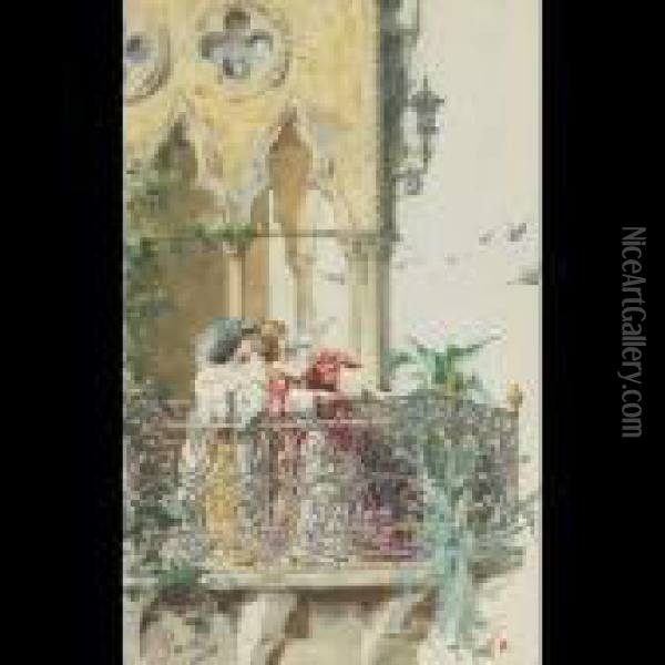 A Venetian Balcony Oil Painting - Enrico Gamba