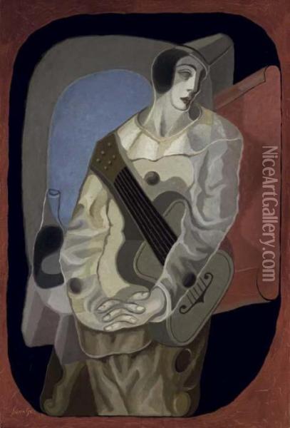 Le Pierrot A La Guitare Oil Painting - Juan Gris