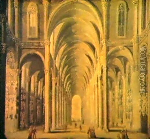 Das Innere Einer Barocken Kirche Mit Vielen Figuren Oil Painting - Francois de Nome