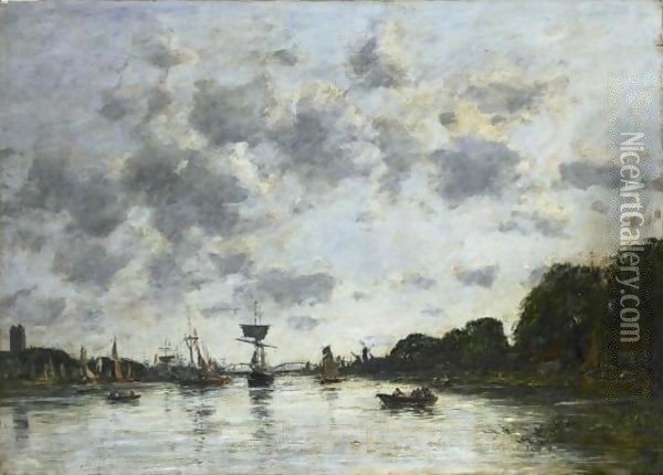 La Meuse A Dordrecht Oil Painting - Eugene Boudin