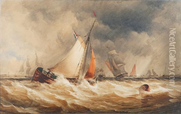 Sailing Vessels On A Rough Sea Oil Painting - Alfred Herbert