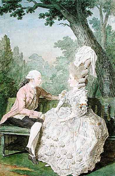 The Marquis and Marquise de Montsoreau, 1780 Oil Painting - Louis Carrogis Carmontelle