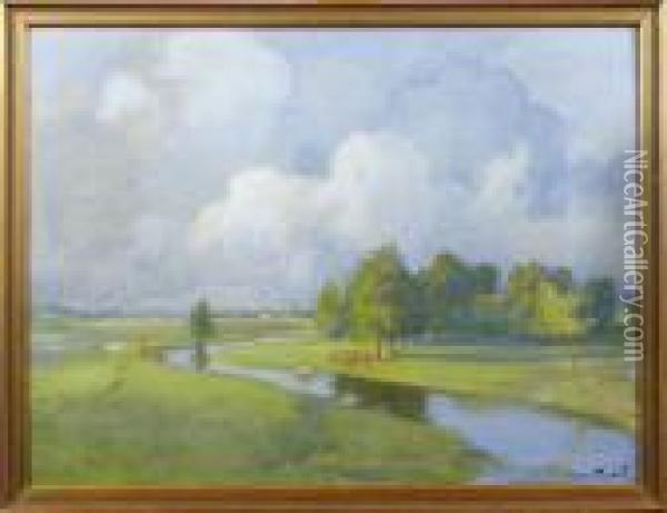 Landskapsmotiv
Med Hastar Oil Painting - Gustav Oscar Bjorck