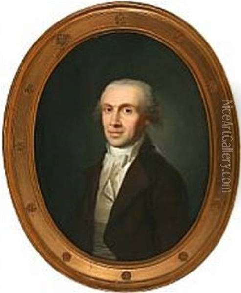 Portrait Of A Gentleman In A Brown Coat Oil Painting - Christian August Lorentzen